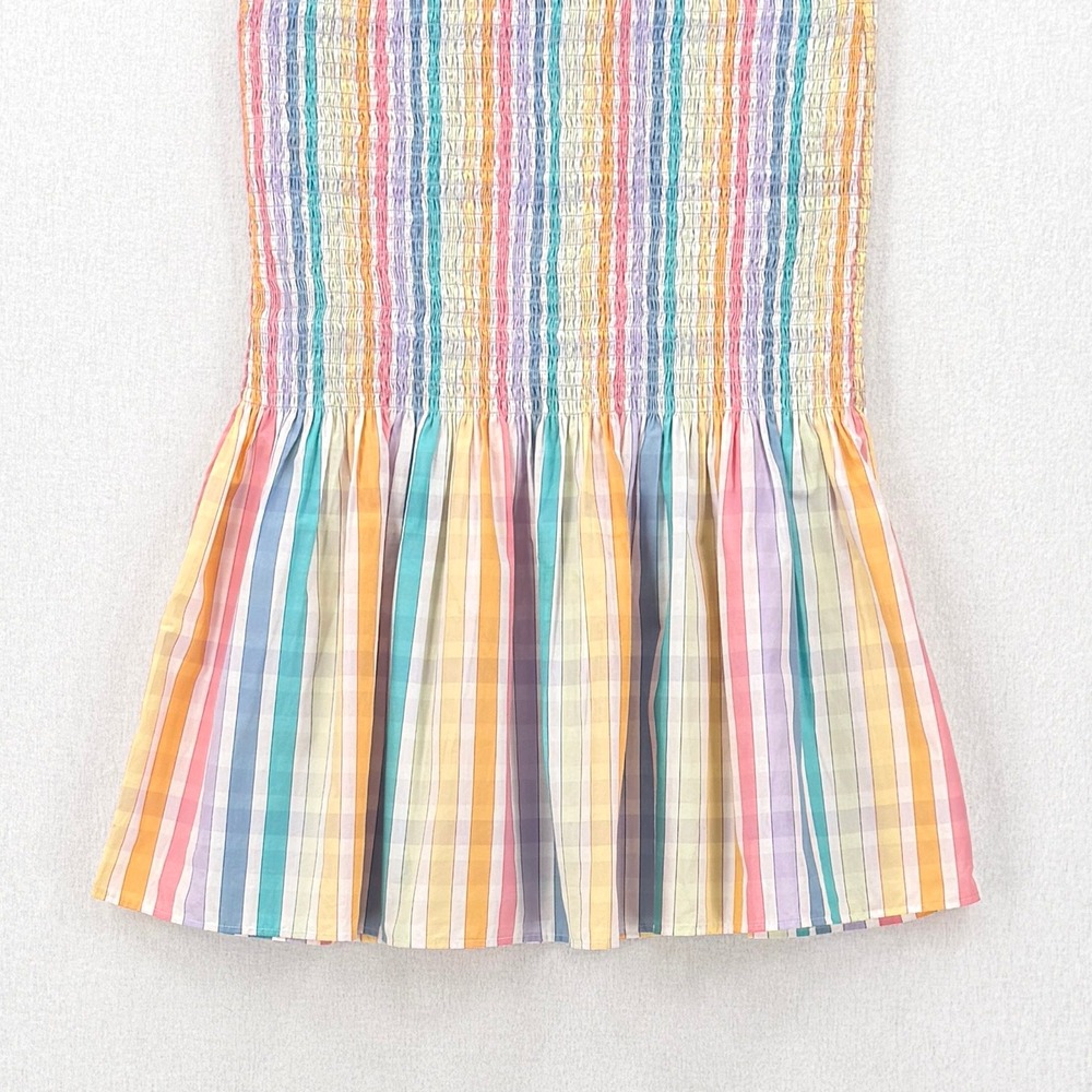 J CREW Smocked Midi Skirt Rainbow Stripe Womens White Pink Cotton Resort NEW - Picture 11 of 16